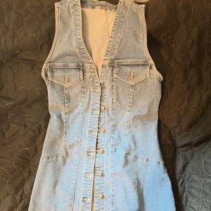 Free People size 0 button up denim dress, fitted, just above knee length